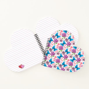 Carnet Papillon bleu et motif floral violet