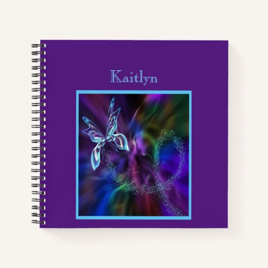 Carnet Papillon bleu violet Abstrait en néon Impression c (Devant)