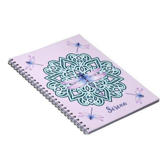 Carnet Papillon bleu violet personnalisé Mandala rose (Côté Droit)