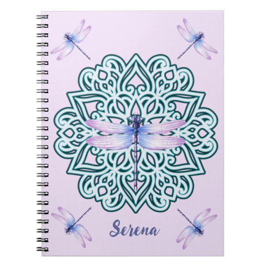 Carnet Papillon bleu violet personnalisé Mandala rose (Devant)