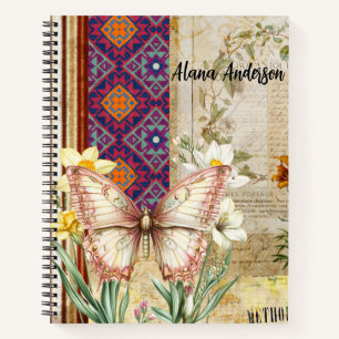 Carnet Papillon botanique vintage et motif aztèque