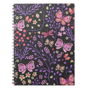 Carnet Papillon coloré et Fleurs Rose mignon