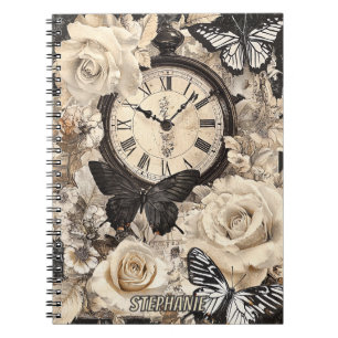 Carnet Papillon compas marron rustique botanique