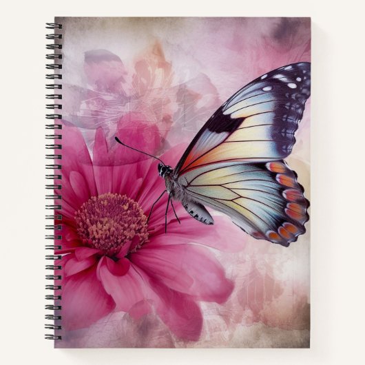 Carnet Papillon de rêve sur toile florale (Devant)