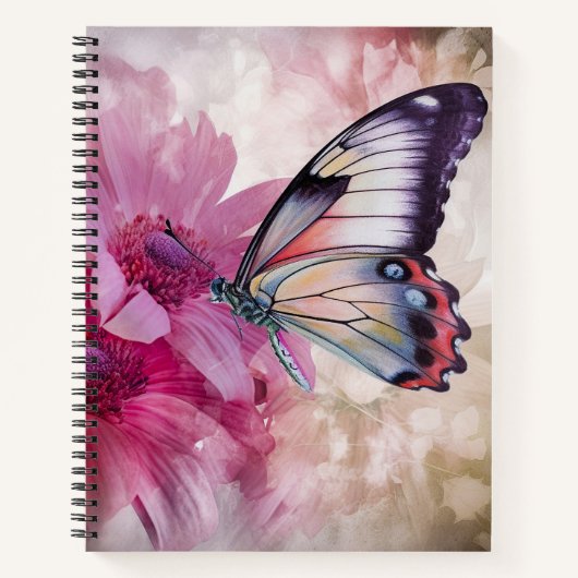 Carnet Papillon Dreamy aux fleurs roses (Devant)