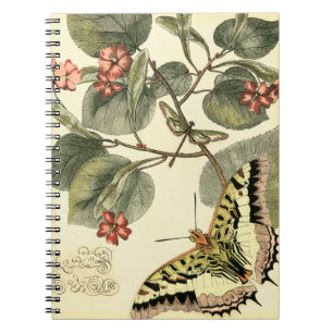 Carnet Papillon et libellule avec les fleurs rouges