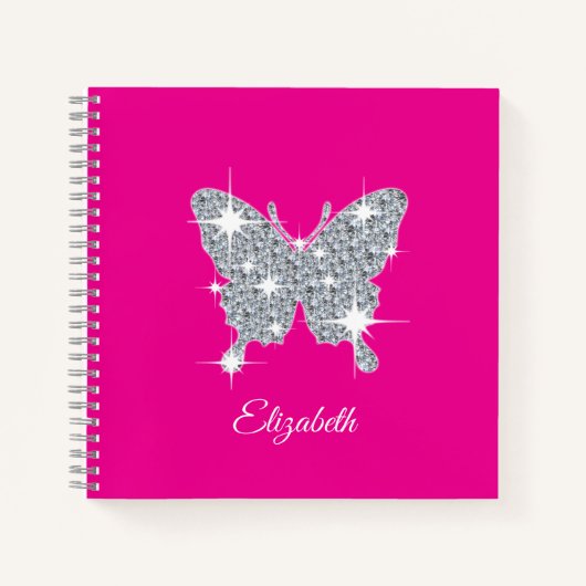 Carnet Papillon étincelant diamant personnalisé (Devant)