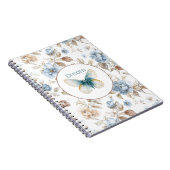 Carnet Papillon Fleurs Marron Crème Bleu Tan (Côté Droit)