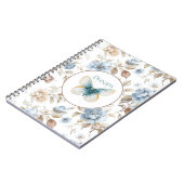 Carnet Papillon Fleurs Marron Crème Bleu Tan (Côté gauche)