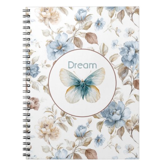 Carnet Papillon Fleurs Marron Crème Bleu Tan (Devant)