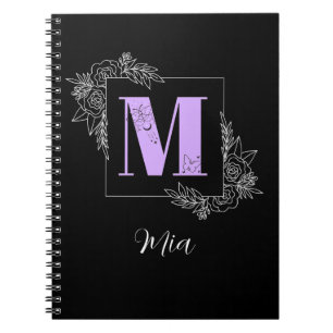 Carnet Papillon floral pourpre Monogramme personnalisé -