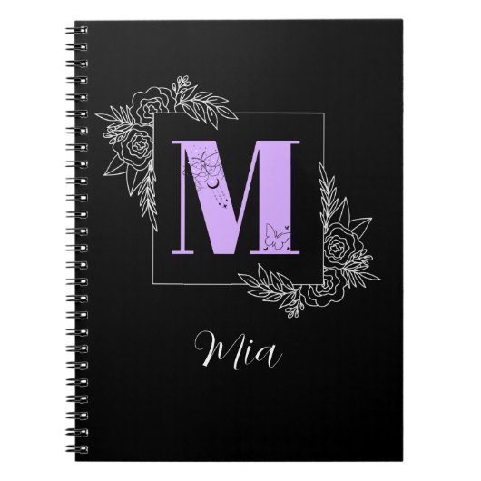 Carnet Papillon floral pourpre Monogramme personnalisé -  (Devant)