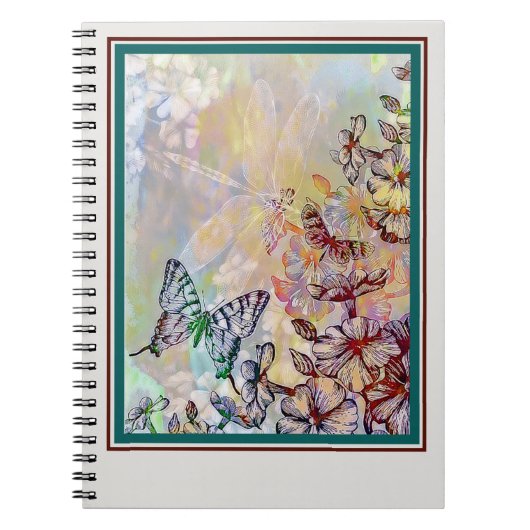 Carnet Papillon, libellule et fleurs (Devant)
