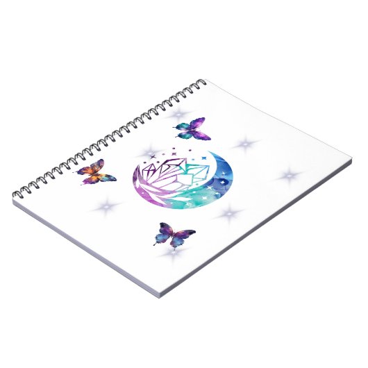 Carnet papillon, lune et cristaux (Côté gauche)