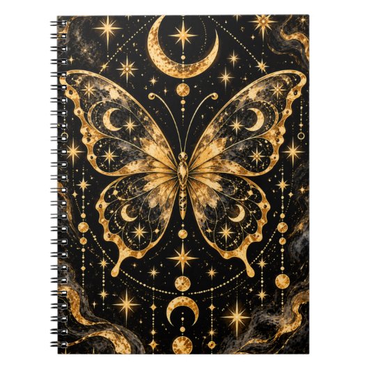 Carnet Papillon Lune & Étoiles en Or Céleste (Devant)