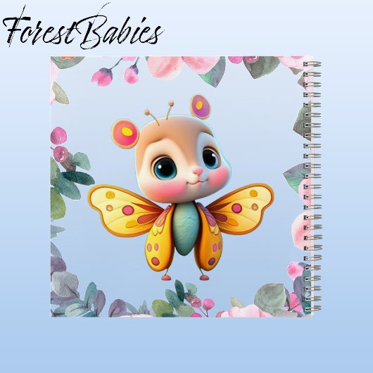 Carnet Papillon mignon unique avec fleurs roses