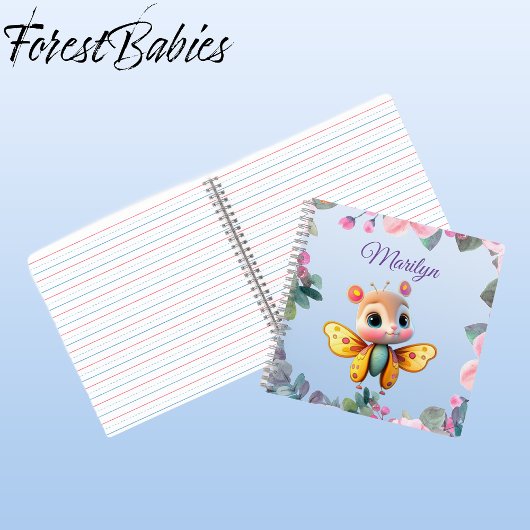 Carnet Papillon mignon unique avec fleurs roses