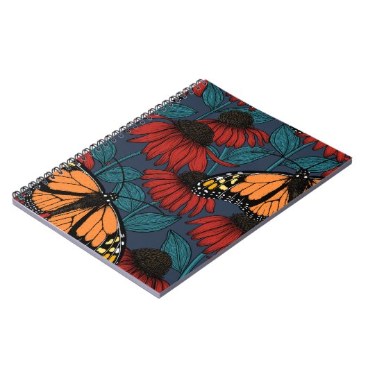 Carnet Papillon monarque sur des fleurs rouges (Côté gauche)