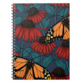 Carnet Papillon monarque sur des fleurs rouges (Devant)