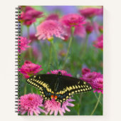 Carnet Papillon noir à queue fourchue sur une fleur rose (Devant)