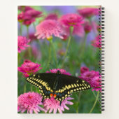 Carnet Papillon noir à queue fourchue sur une fleur rose (Dos)