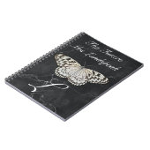 Carnet Papillon noir et blanc sur pierre de marbre noir (Côté gauche)