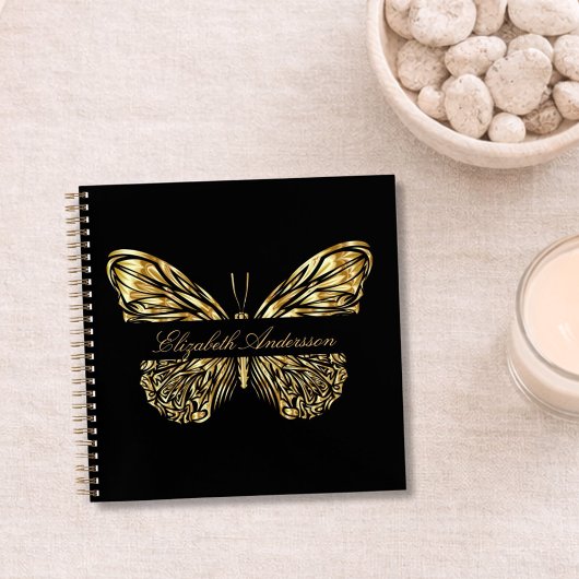 Carnet Papillon noir or élégant nom
