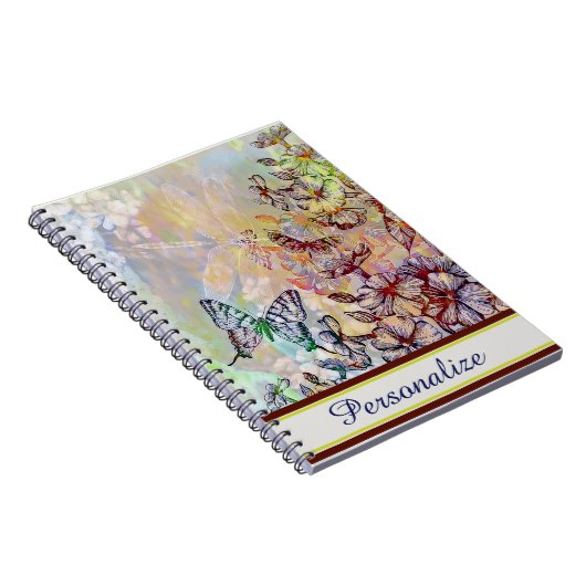 Carnet Papillon personnalisé, libellule et fleurs (Côté Droit)