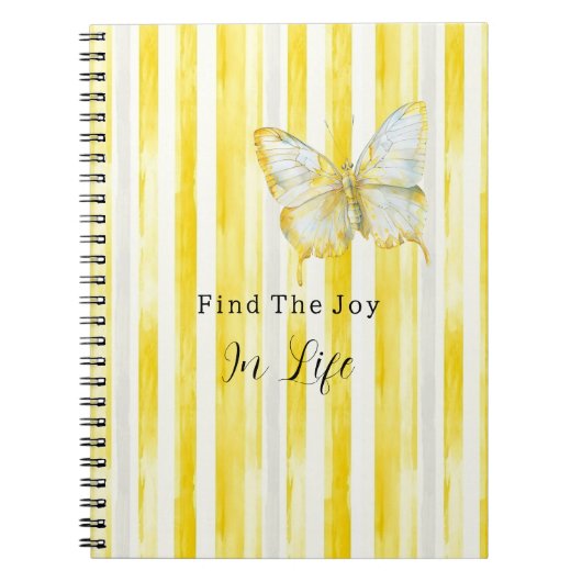 Carnet Papillon Rayures Blanches Jaune Citron Trouve Joie (Devant)