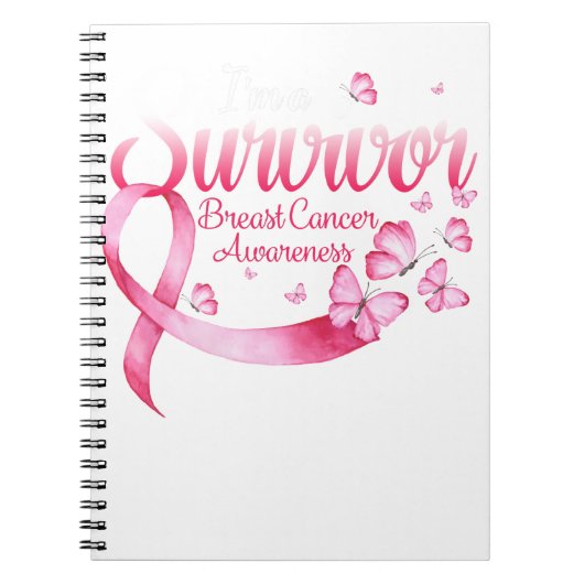 Carnet Papillon rose Je suis un survivant Cancer du sein (Devant)