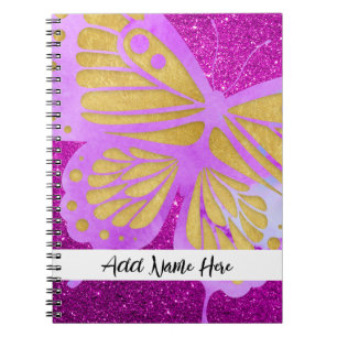 Carnet Papillon rose personnalisé