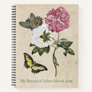 Carnet Papillon Rose vintage Art Botanique Maria Merian