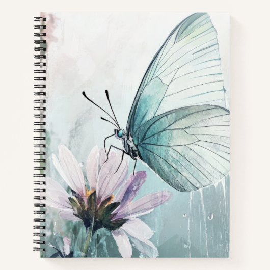 Carnet Papillon sarcelle menthe Fleur pastel doux (Devant)