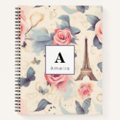 Carnet Papillon Tour Eiffel et Motif Rose (Devant)