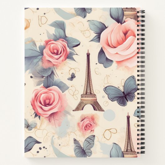 Carnet Papillon Tour Eiffel et Motif Rose (Dos)