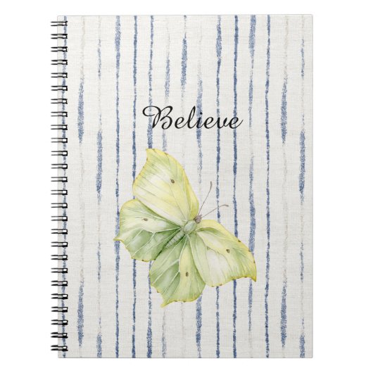 Carnet Papillon Vert Menthe Croire Bleu Rayures Blanches (Devant)