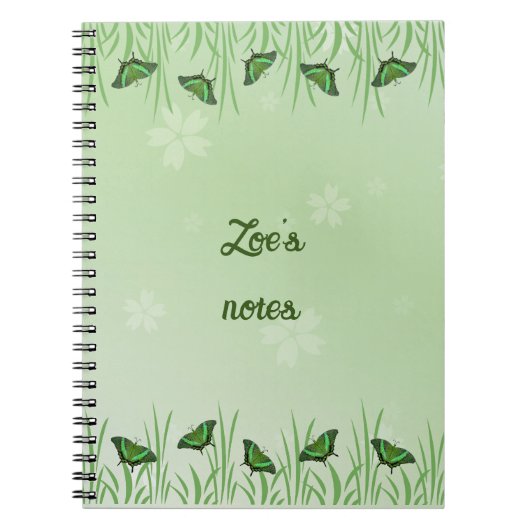 Carnet Papillon vert sur vert clair - personnalisable (Devant)