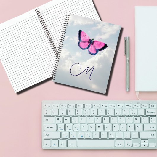 Carnet papillon vintage rose & ciel bleu