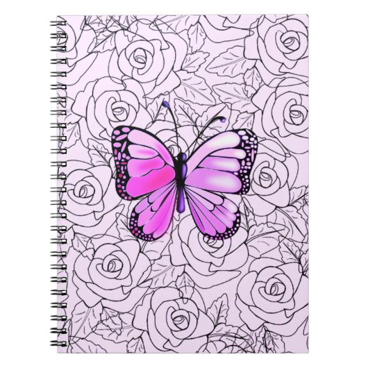 Carnet papillon violet avec Roses (Devant)