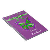 Carnet Papillon violet avec ruban vert Lyme (Côté Droit)