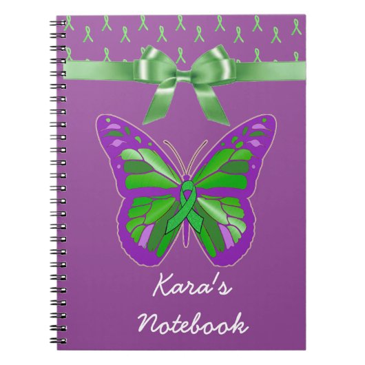 Carnet Papillon violet avec ruban vert Lyme (Devant)