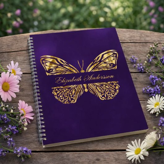 Carnet Papillon violet or élégant nom