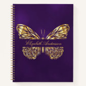 Carnet Papillon violet or élégant nom (Devant)