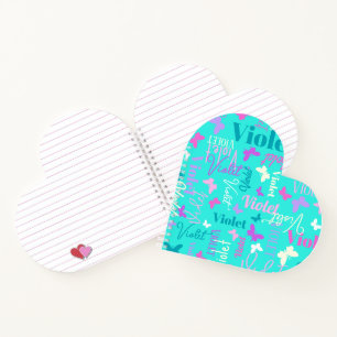 Carnet Papillons arc-en-ciel nom personnalisé aqua violet