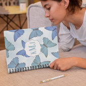 Carnet Papillons bleu aquarelle Monogramme