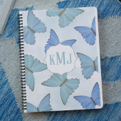 Carnet Papillons bleu aquarelle Monogramme
