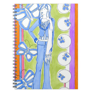 Carnet Papillons Bleus Entourant Fille Glamour