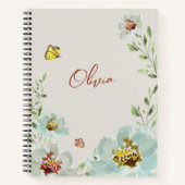 Carnet Papillons d'aquarelle Fleurs Personnalisées (Devant)