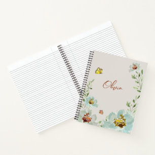 Carnet Papillons d'aquarelle Fleurs Personnalisées