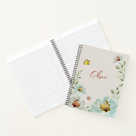 Carnet Papillons d'aquarelle Fleurs Personnalisées (Intérieur)